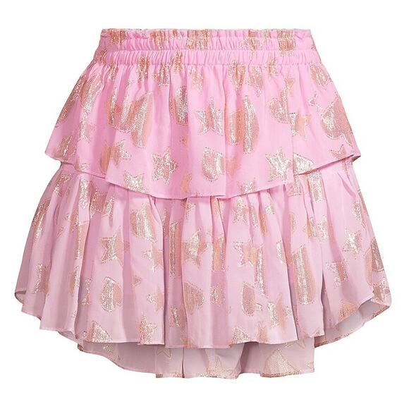 NWT LoveShackFancy Metallic Tiered Ruffled Mini Skirt Petite P - Picture 11 of 11